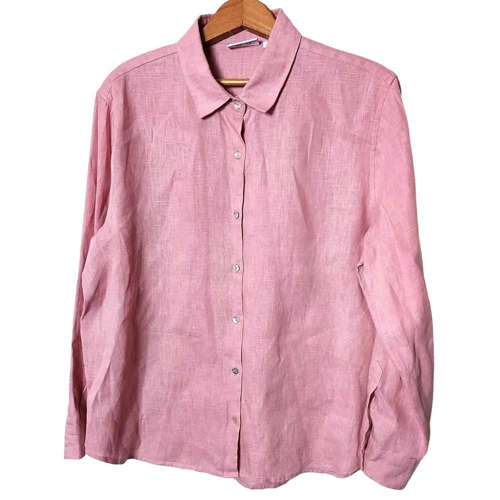 FOIL Pink Linen Button‎ Down Shirt New Zealand Mother of Pearl Button size 12